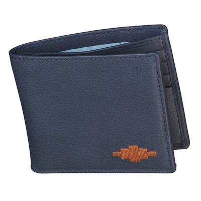 Pampeano Dinero Navy Leather Card Wallet - Orange Stitching